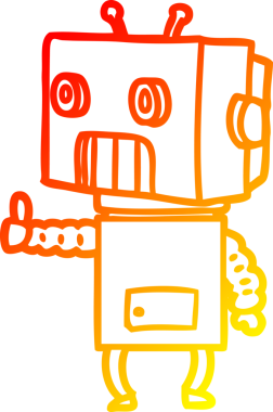 Bir insan tarafından çizilen çizgi film robotunun sıcak çizgi çizimi