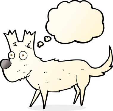 Düşünce baloncuğu bir insan tarafından çizilmiş küçük sevimli bir köpek.