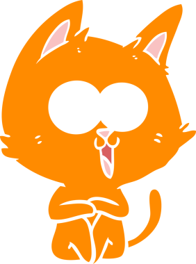 Bir insan tarafından çizilmiş komik düz renkli çizgi film kedisi.