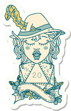 Bir insan tarafından çizilmiş 20 zarlı elf şairinin çıkartması.