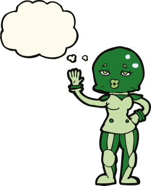 Bir insan tarafından çizilmiş düşünce baloncuğu olan kadın astronot.