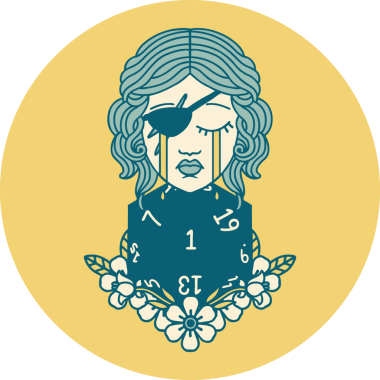 Bir insan tarafından çizilmiş doğal bir d20 rulo ile ağlayan insan düzenbazlığının simgesi