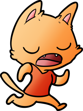 Bir insan tarafından çizilmiş konuşan kedi çizgi filmi.