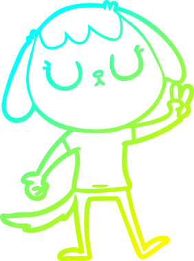 Bir insan tarafından çizilmiş şirin bir çizgi köpeğin soğuk gradyan çizgisi.