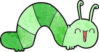 Bir insan tarafından çizilmiş mutlu bir tırtıl.