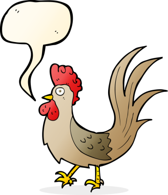 Bir insan tarafından çizilmiş konuşma balonlu horoz çizgi filmi.