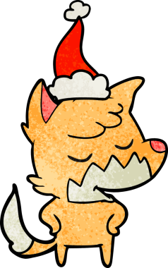 Bir insan tarafından çizilmiş Noel Baba şapkası takan bir tilki çizilmiş dostane el çizimi.