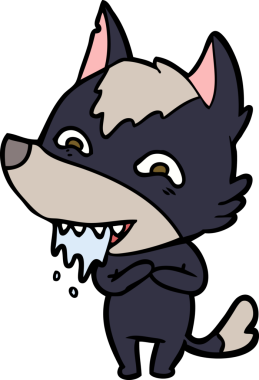 Bir insan tarafından çizilmiş aç kurt çizgi filmi.