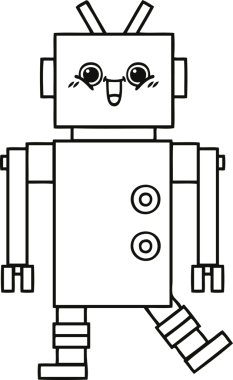 Bir insan tarafından çizilmiş mutlu bir robotun çizgi çizimi
