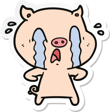 Bir insan tarafından çizilmiş ağlayan domuz çizgi filminin çıkartması.