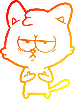 Bir insan tarafından çizilmiş sıkılmış çizgi film kedisinin sıcak çizgi çizgisi.