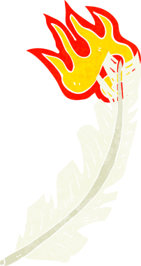 Bir insan tarafından çizilmiş çizgi film yanan tüy.