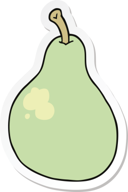 Bir insan tarafından çizilmiş karikatür armudu çıkartması.