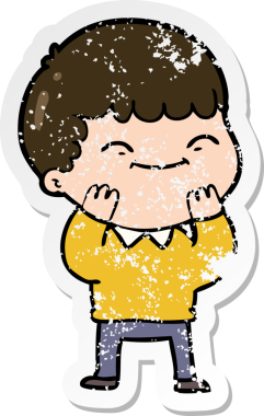 Bir insan tarafından çizilmiş mutlu bir çocuğun sıkıntılı çıkartması.