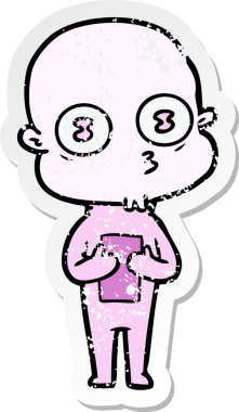 Bir insan tarafından çizilmiş garip kel bir uzay adamının sıkıntılı çıkartması.