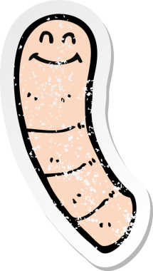 Bir insan tarafından çizilmiş bir karikatür solucanının geriletilmiş çıkartması.