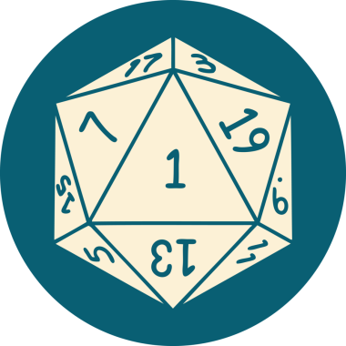 Retro Dövme Biçimi Doğal 1D20 zar bir insan tarafından çizildi