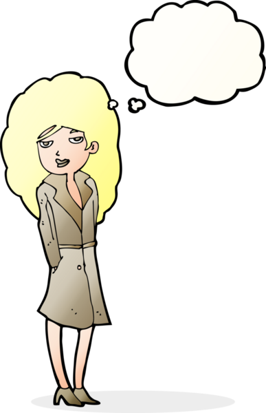 Bir insan tarafından çizilmiş düşünce balonlu kadın casus.