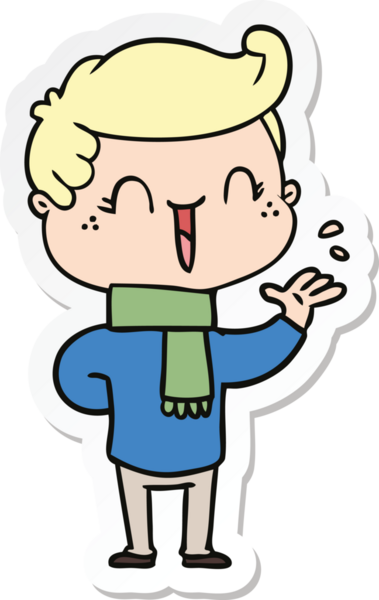 Bir insan tarafından çizilmiş, gülen bir çocuğun çıkartması.