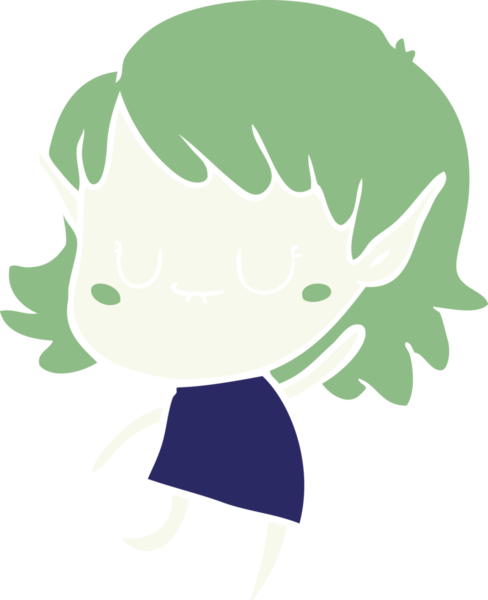 Bir insan tarafından çizilmiş mutlu düz renkli çizgi film elf kızı.