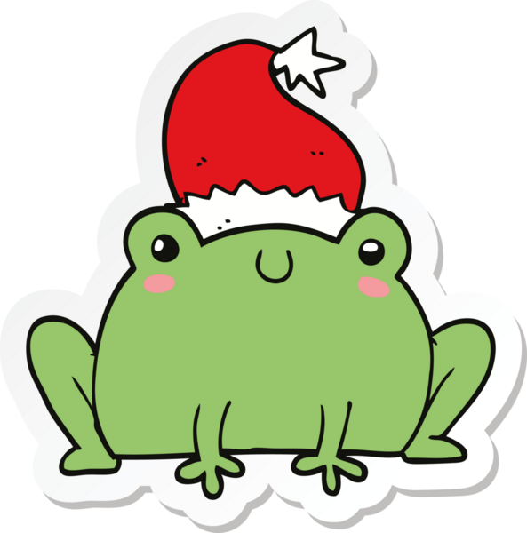 Bir insan tarafından çizilmiş şirin bir noel kurbağasının çıkartması.