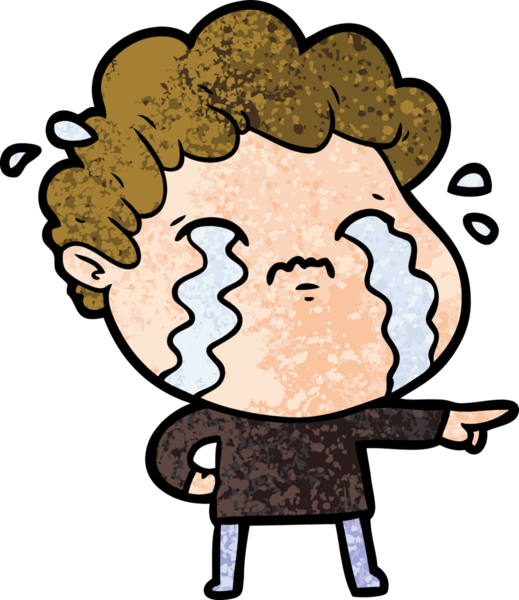 Bir insan tarafından çizilmiş ağlayan çizgi film adamı.