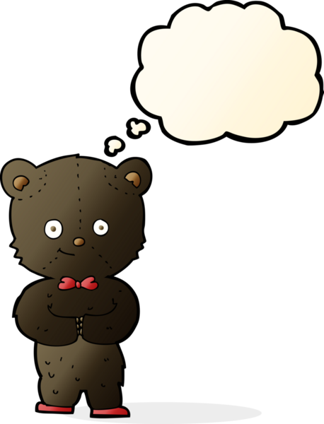 Bir insan tarafından çizilmiş düşünce baloncuğu olan küçük sevimli bir ayı.