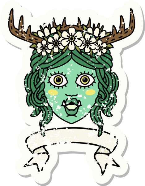 Retro Dövme Biçimli Ork karakteri yüzü bir insan tarafından çizilmiş pankartıyla