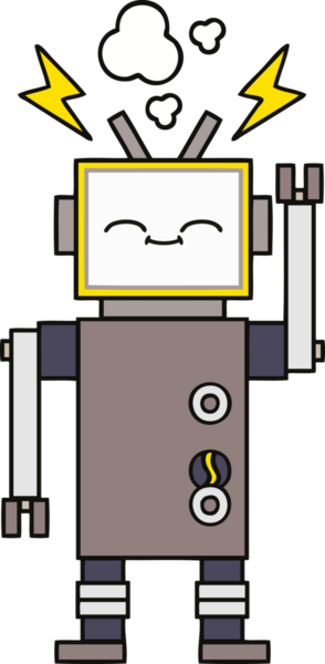 Bir insan tarafından çizilmiş sevimli bir robot karikatürü.