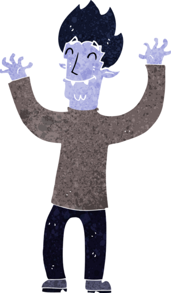 Bir insan tarafından çizilmiş mutlu vampir adam çizgi filmi.