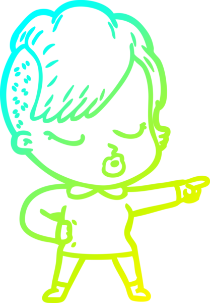 Bir insan tarafından çizilmiş soğuk gradyan çizgi film karakteri güzel hippi kız.