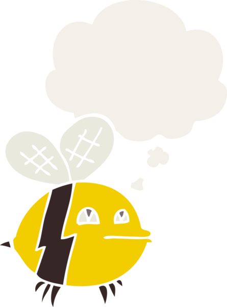 Düşünce baloncuğu olan çizgi film arısı insan tarafından çizilmiş.