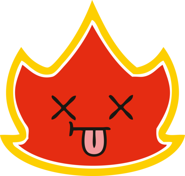 Bir insan tarafından çizilen ateşin düz renkli retro karikatürü