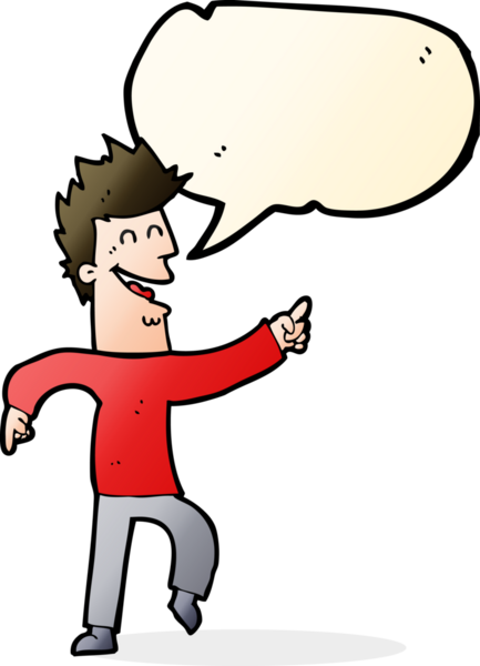 Çizgi filmci bir insan tarafından çizilmiş konuşma balonuyla gülüyor ve işaret ediyor.