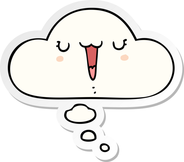 Düşünce baloncuklu şirin mutlu çizgi film yüzü bir insan tarafından çizilmiş çıkartma gibi.