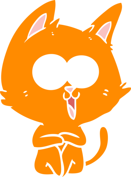 Bir insan tarafından çizilmiş komik düz renkli çizgi film kedisi.