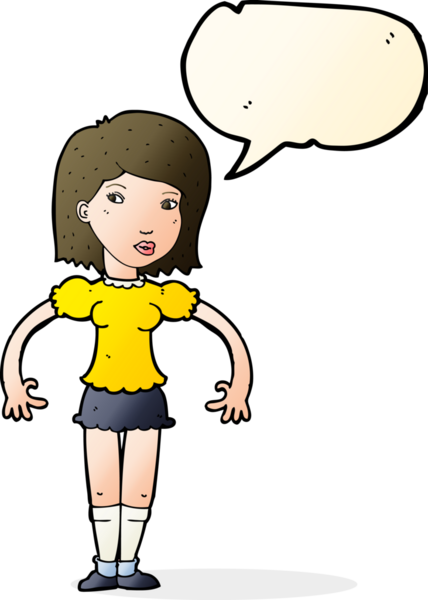 Bir insan tarafından çizilmiş konuşma baloncuğuyla yan bakan çizgi film kadını.