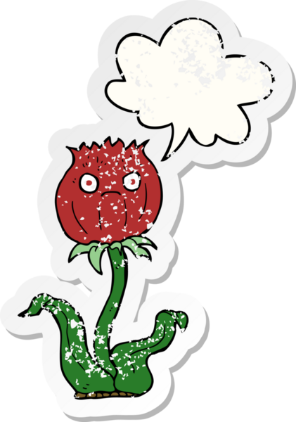 Konuşma baloncuğu olan çizgi film devedikeni bir insan tarafından çizilmiş sıkıntılı eski bir çıkartma