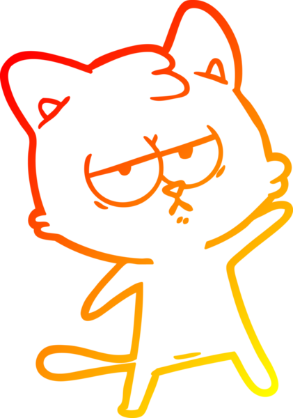 Bir insan tarafından çizilmiş sıkılmış çizgi film kedisinin sıcak çizgi çizgisi.