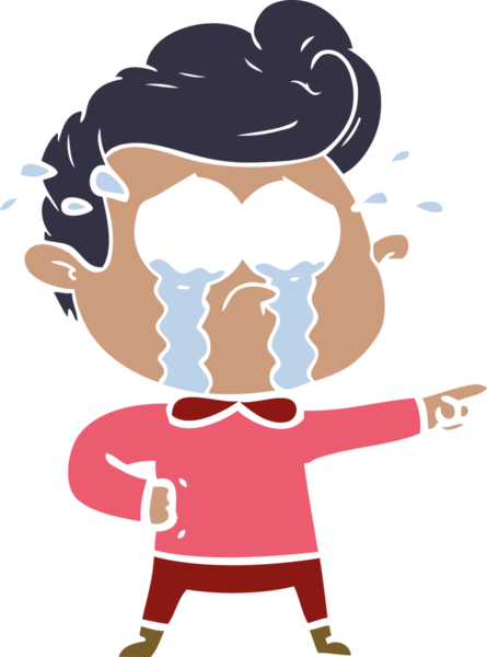 Bir insan tarafından çizilmiş düz renkli çizgi film ağlayan adam.