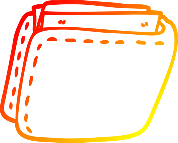 Bir insan tarafından çizilmiş para dolu bir çizgi film cüzdanının sıcak gradyan çizimi