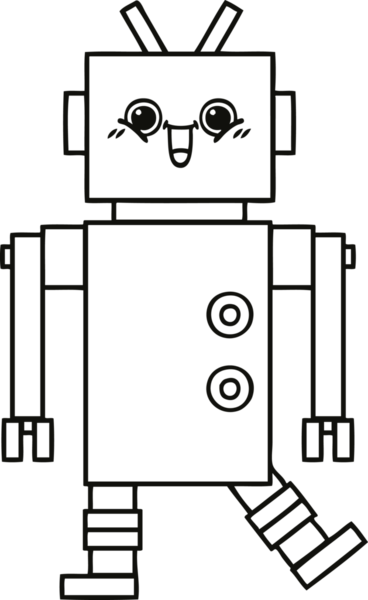 Bir insan tarafından çizilmiş mutlu bir robotun çizgi çizimi