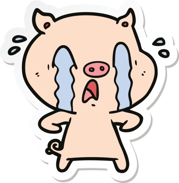 Bir insan tarafından çizilmiş ağlayan domuz çizgi filminin çıkartması.