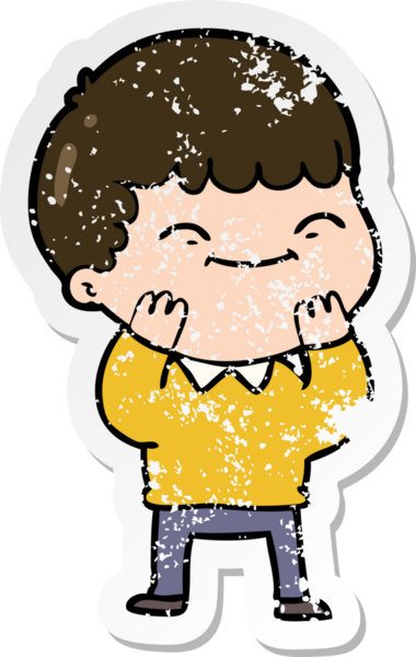 Bir insan tarafından çizilmiş mutlu bir çocuğun sıkıntılı çıkartması.