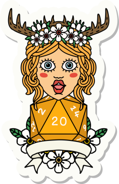 Bir insan tarafından çizilmiş doğal 20 zarlı bir Druid çıkartması.