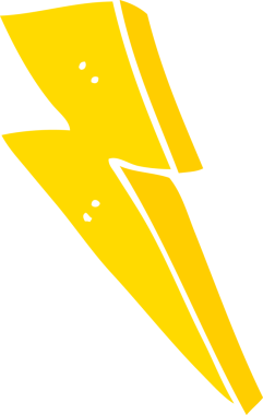 Bir insan tarafından çizilmiş düz renkli çizgi film yıldırımı