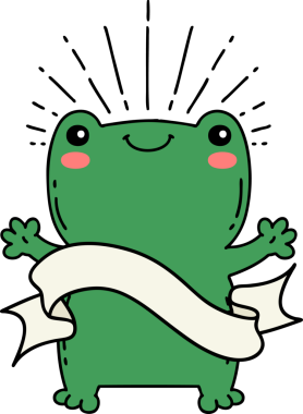 Bir insan tarafından çizilmiş dövmeli, mutlu bir kurbağa.