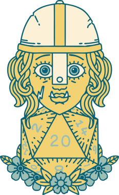 Retro Dövme Biçimi Bir insan tarafından çizilmiş 20 zarlı yarı ork savaşçı karakteri