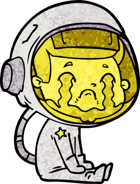 Bir insan tarafından çizilmiş ağlayan astronot çizgi filmi.
