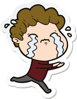 Bir insan tarafından çizilmiş, ağlayan bir çizgi film karakterinin çıkartması.